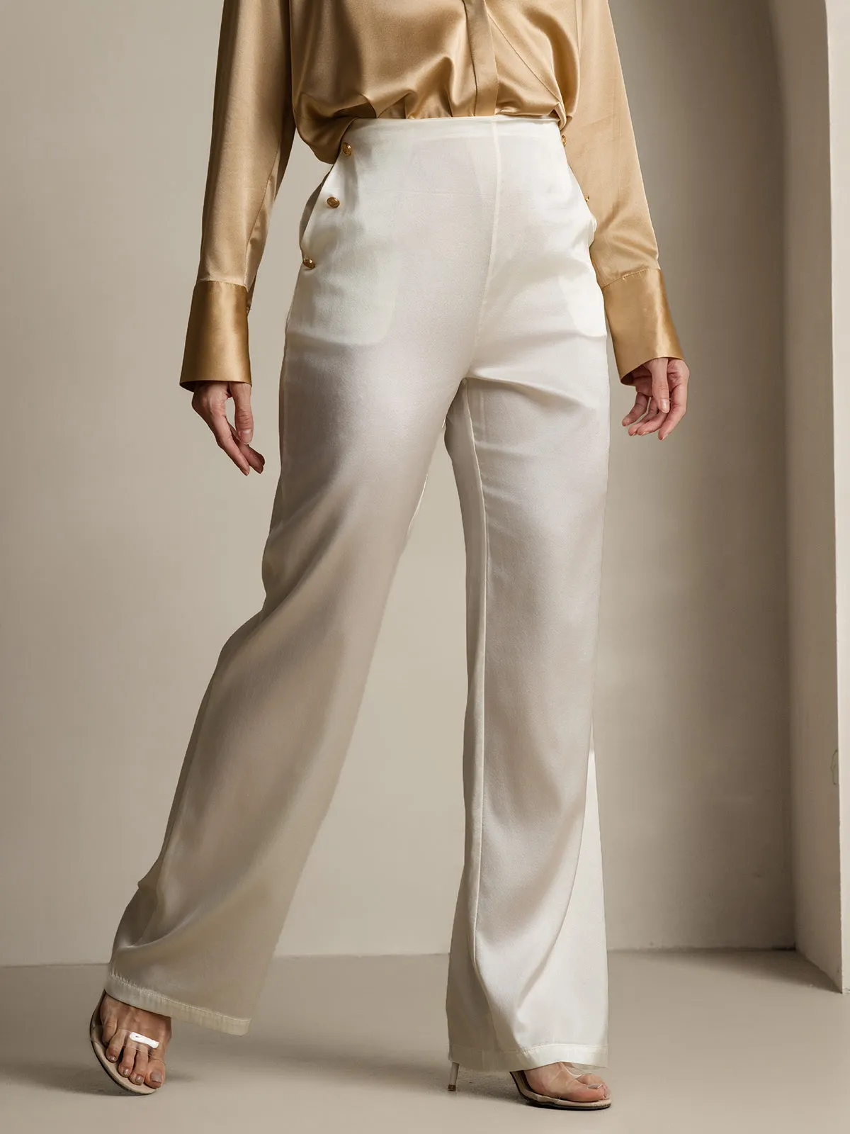 Clearance - Women's 19Momme Silk High Waist Pants with Back Elastic Waist Design sold by SilkSilky product image thumbnail 5