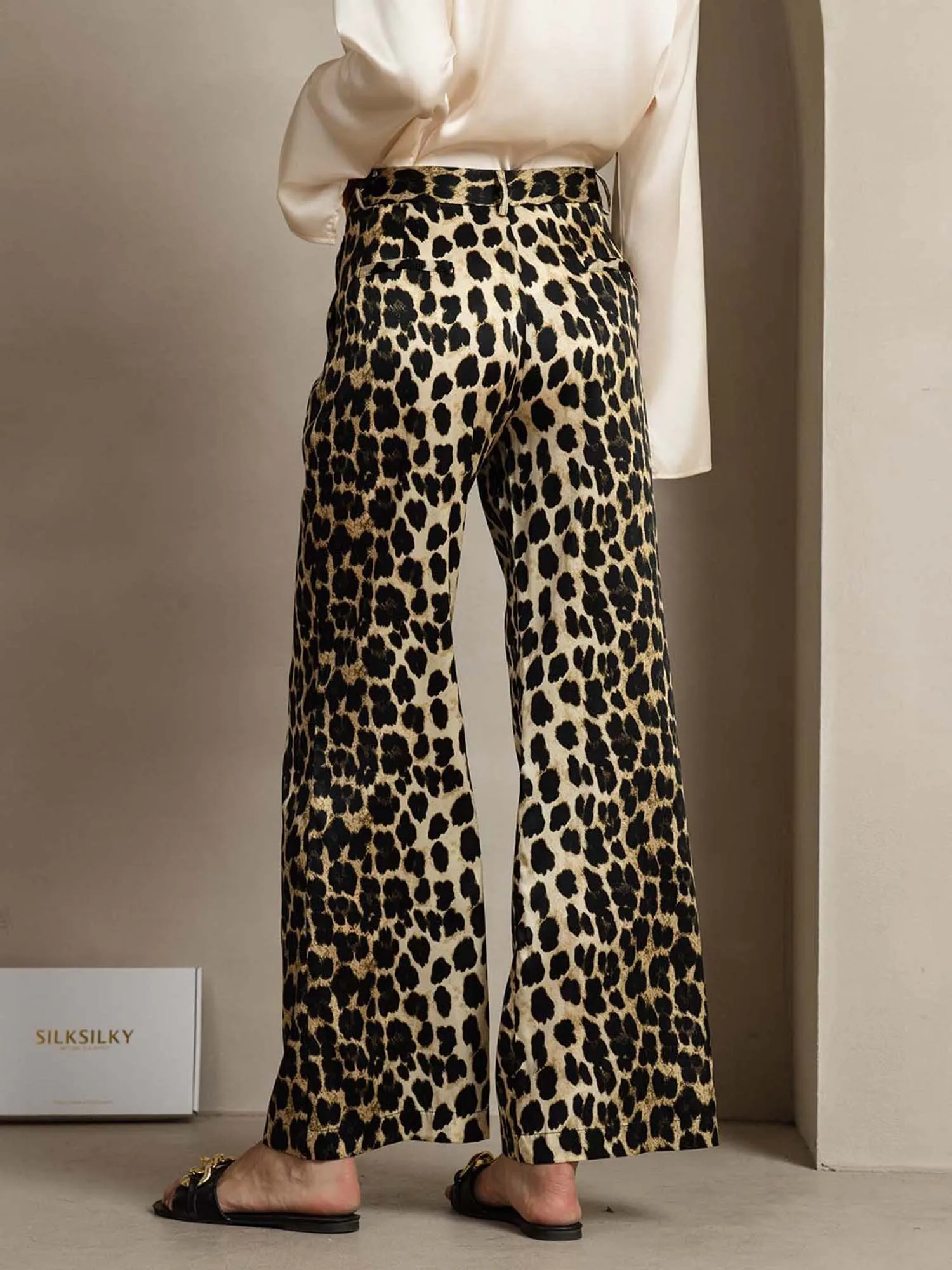 19Momme Silk Leopard Print Straight Leg Women's Pants With Side Pockets Design sold by SilkSilky product image thumbnail 2