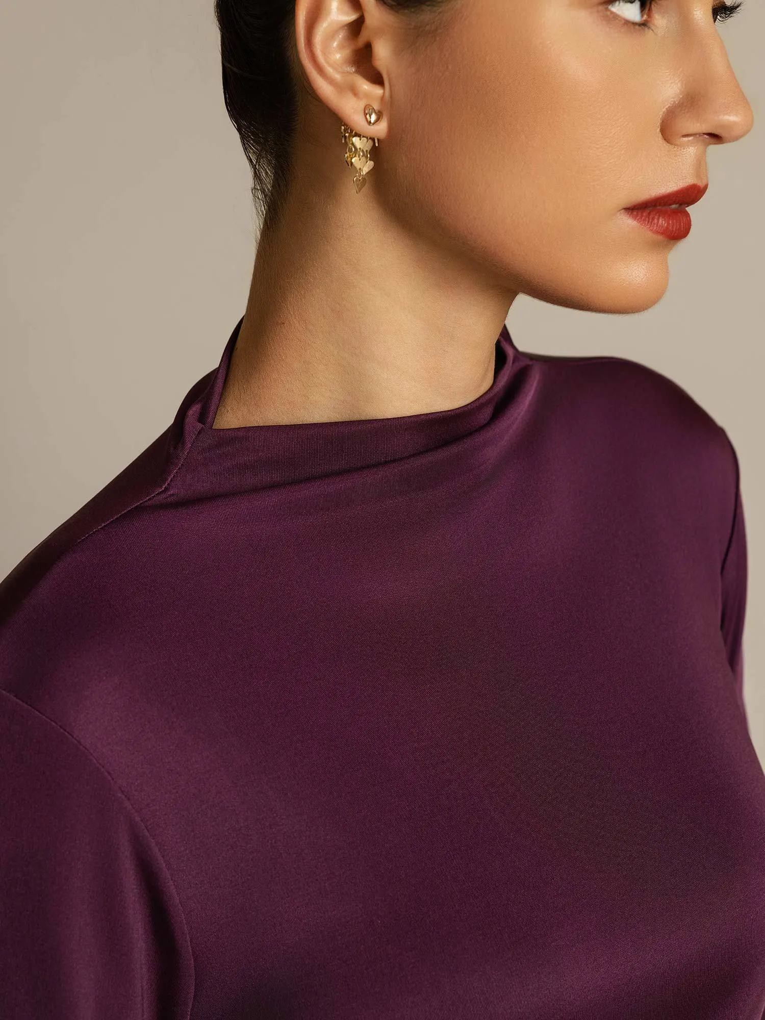 Women's Pure Silk Long Sleeve Mock Top sold by SilkSilky product image thumbnail 4