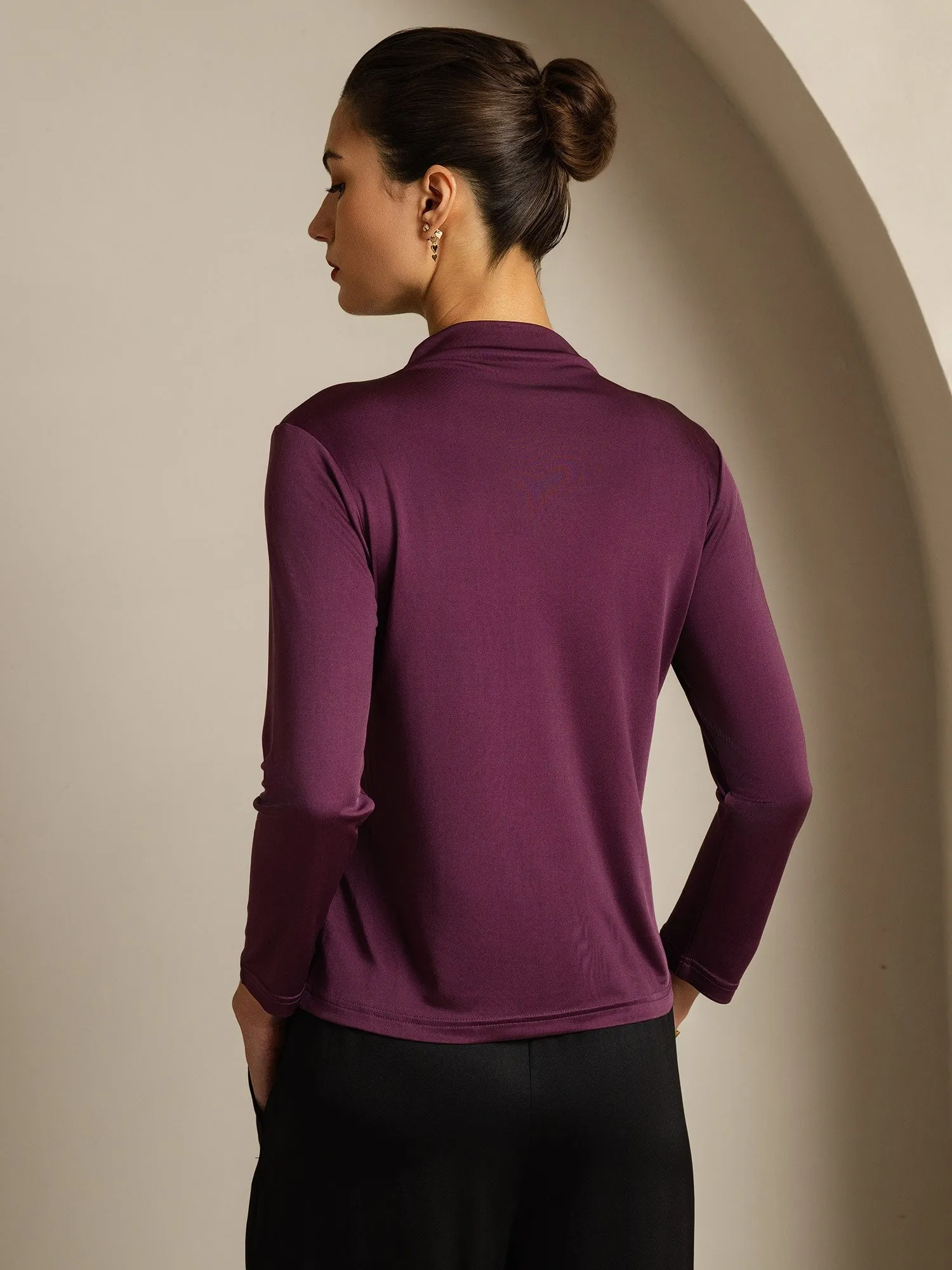 Women's Pure Silk Long Sleeve Mock Top sold by SilkSilky product image thumbnail 2
