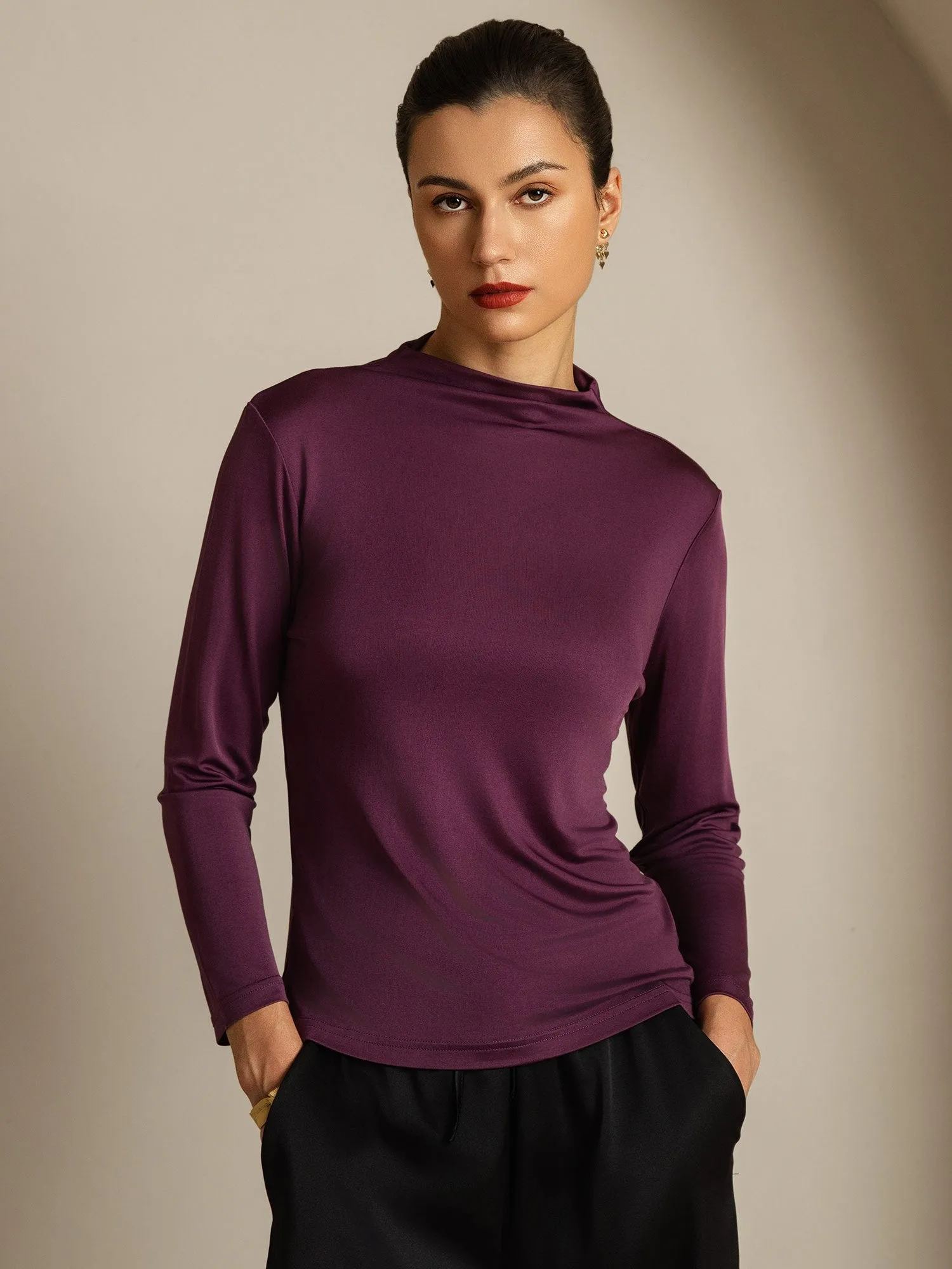 Women's Pure Silk Long Sleeve Mock Top sold by SilkSilky