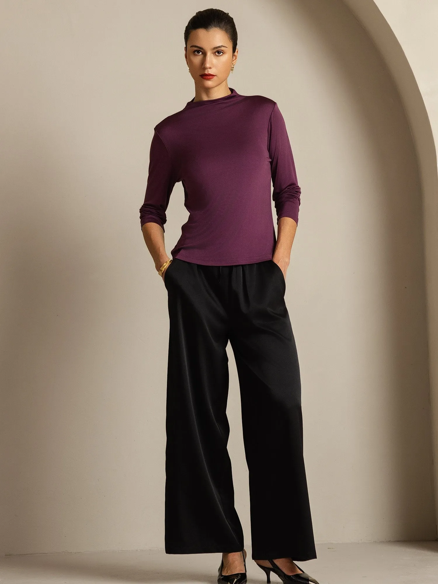 Women's Pure Silk Long Sleeve Mock Top sold by SilkSilky product image thumbnail 5