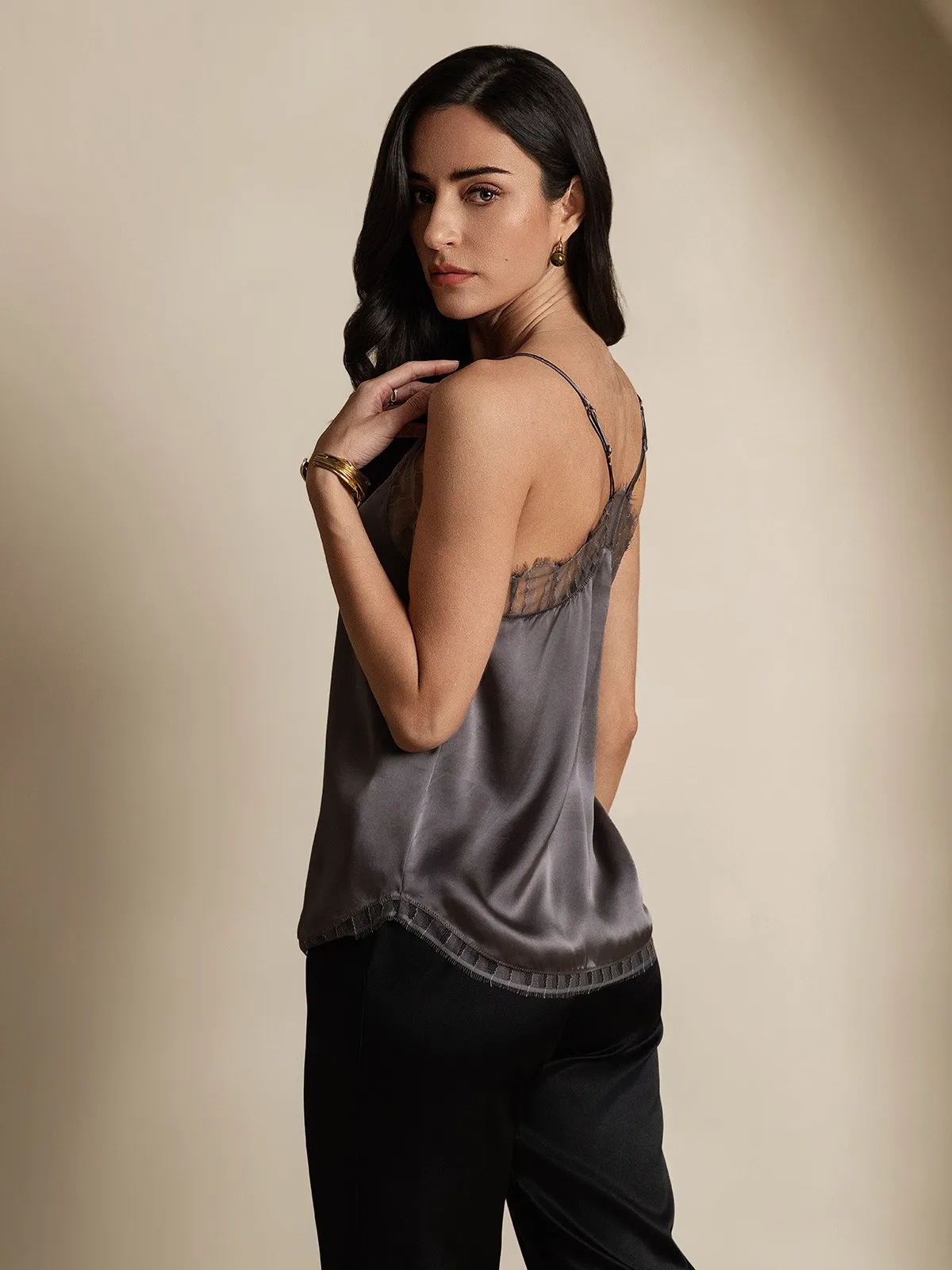 Clearance(US Warehouse) - Silk Spaghetti Strap Lace-Trimmed Camisole Top sold by SilkSilky product image thumbnail 2