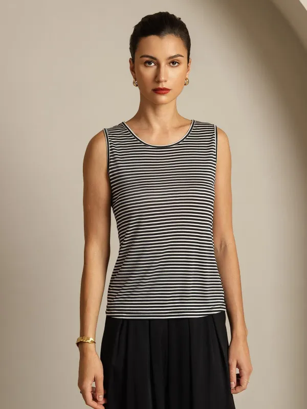 Pure Silk Round Neck Stripe Women's Tank Top sold by SilkSilky