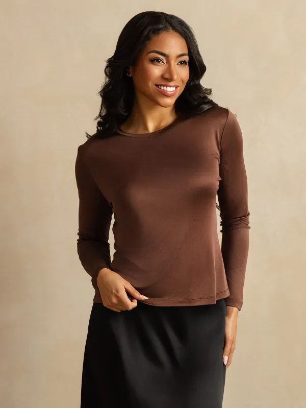 Women's Pure Silk Long Sleeve Round Neck Top sold by SilkSilky