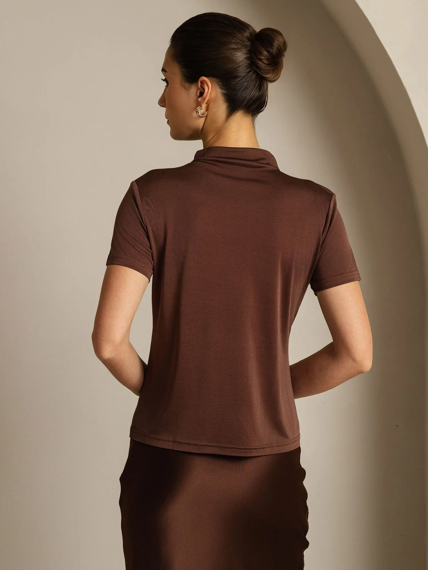 Pure Silk Half Turtleneck Short-Sleeved Women's T-Shirt sold by SilkSilky product image thumbnail 2
