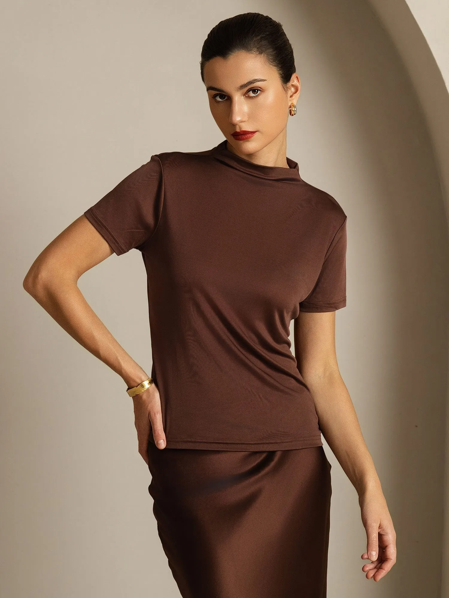 Pure Silk Half Turtleneck Short-Sleeved Women's T-Shirt sold by SilkSilky