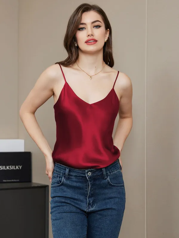 V-neck Pure Silk Spaghetti Straps Sleeveless Camisole Top sold by SilkSilky