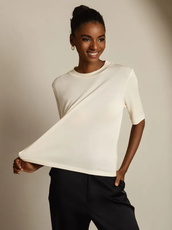 Pure Silk Round Neck Mid-length Sleeves Women's T-Shirt sold by SilkSilky