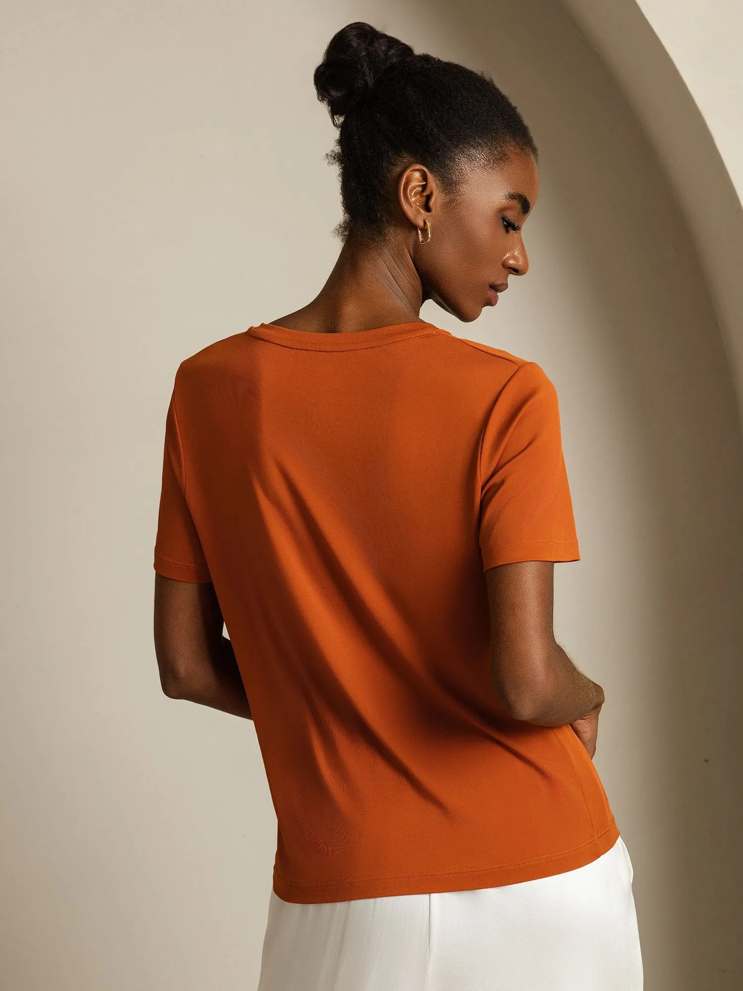 Pure Silk V Neck Short-Sleeve Snag-Resistant Women's T-Shirt sold by SilkSilky product image thumbnail 2