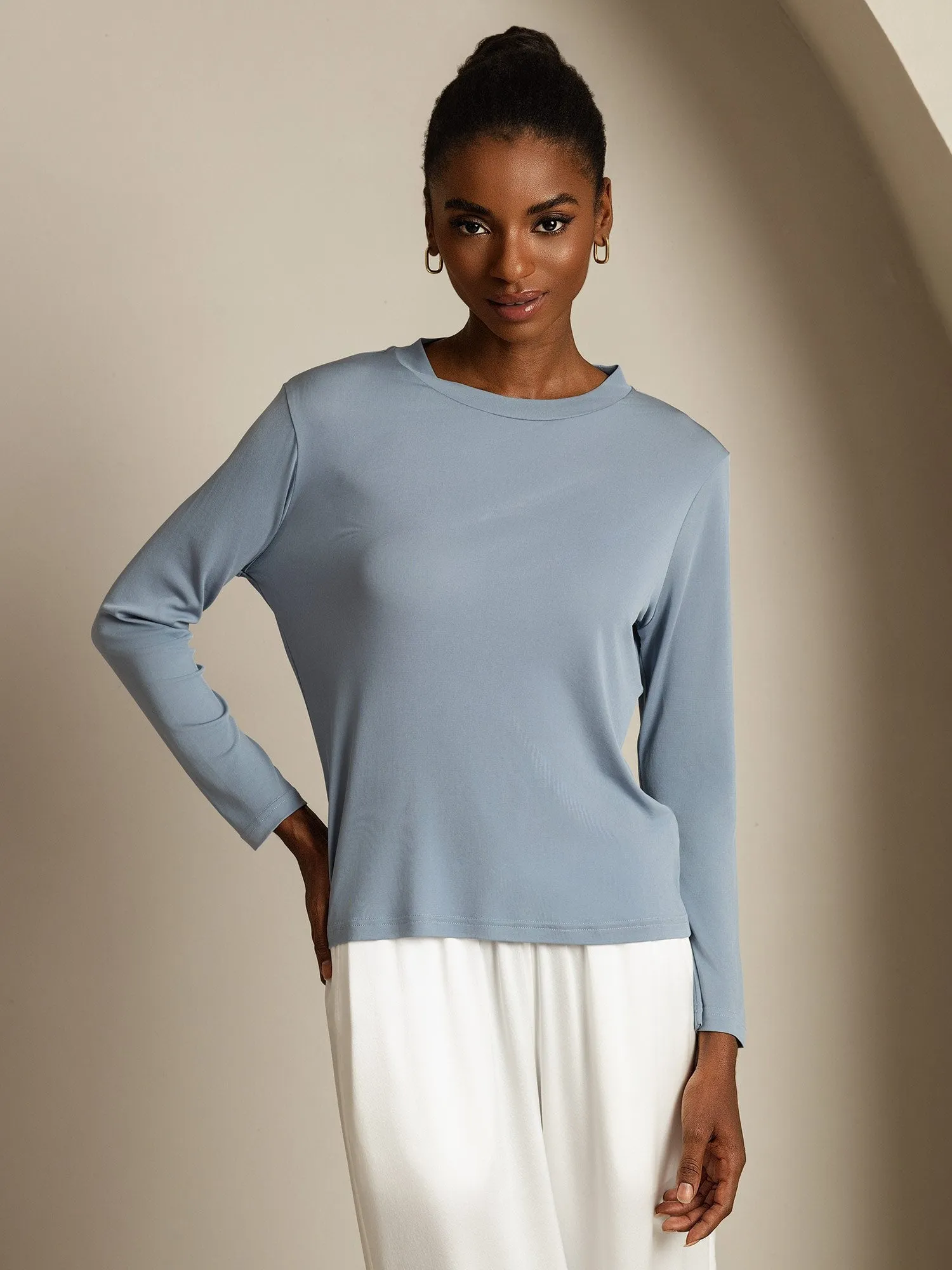 Pure Silk Round Neck Basic Women's T-Shirt sold by SilkSilky product image thumbnail 3