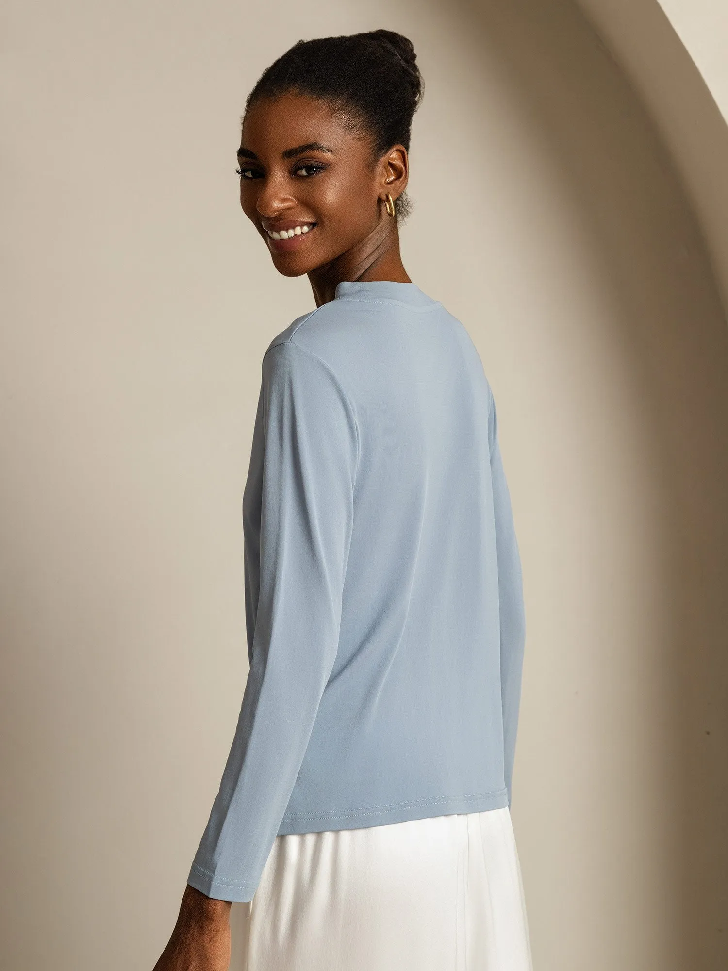 Pure Silk Round Neck Basic Women's T-Shirt sold by SilkSilky product image thumbnail 2