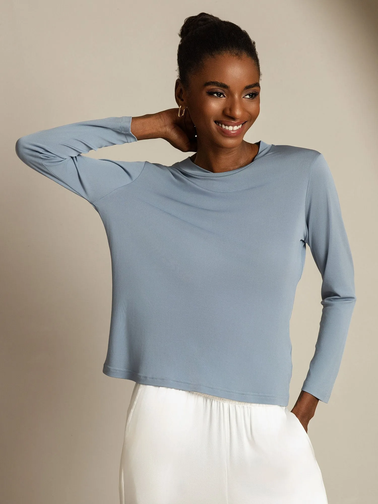 Pure Silk Round Neck Basic Women's T-Shirt sold by SilkSilky