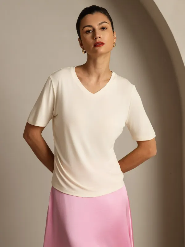 Pure Silk V-Neck Women's T-Shirt sold by SilkSilky