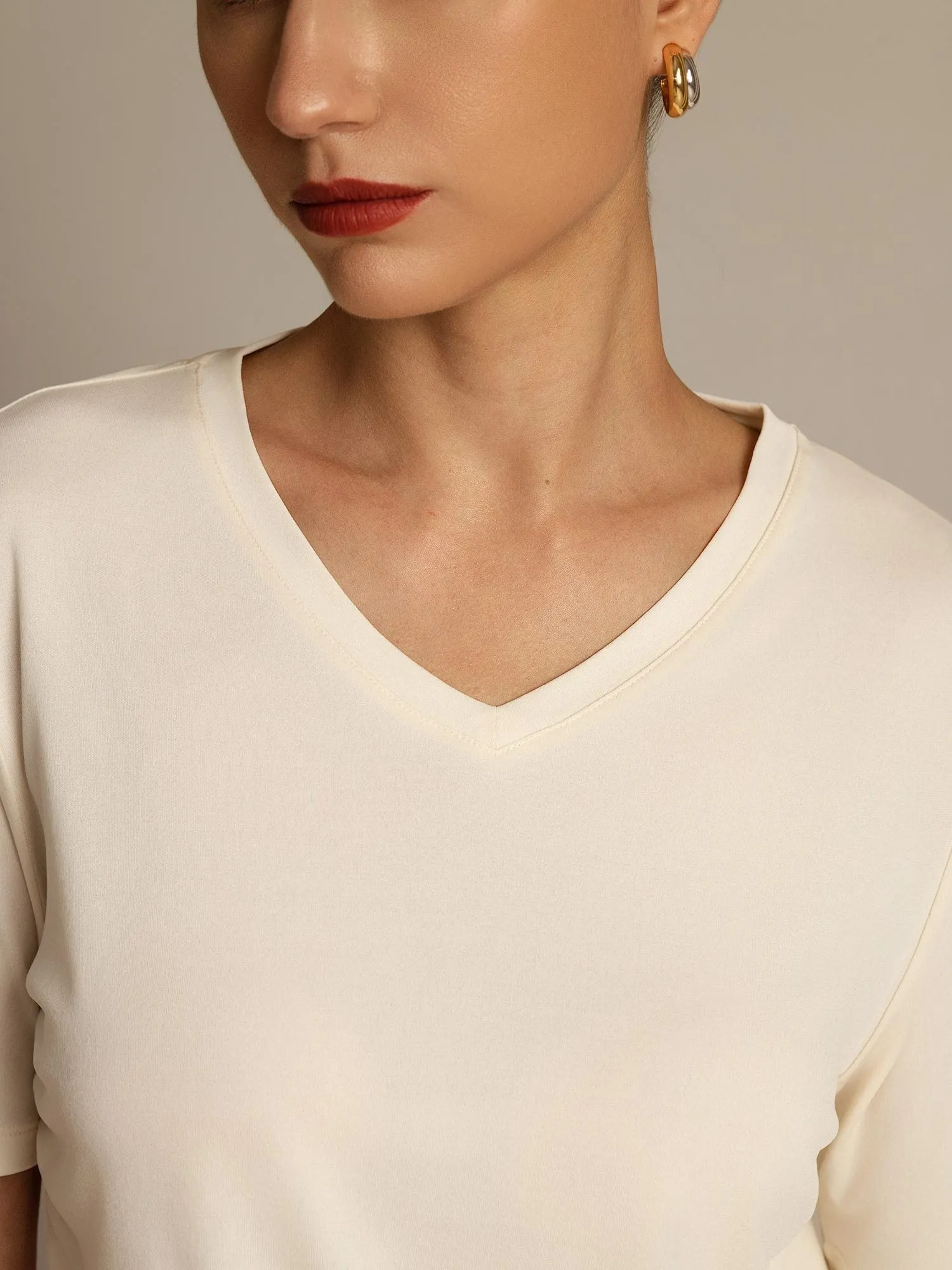 Pure Silk V-Neck Women's T-Shirt sold by SilkSilky product image thumbnail 3