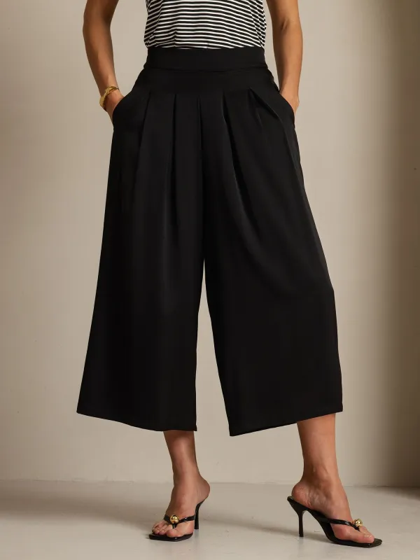 19Momme Silk High Waist Wide Leg Capri Pleated Women's Pants with Elastic Waist sold by SilkSilky