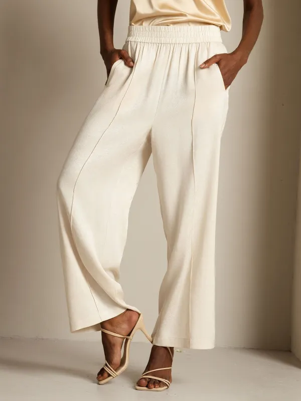 22Momme Silk Straight Fit Women's Pants with Elastic Waist Side Pockets  Design sold by SilkSilky