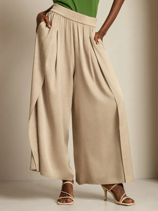 19Momme Silk Wide Leg Women's Pants with Elastic Waist Side Pockets  Design sold by SilkSilky