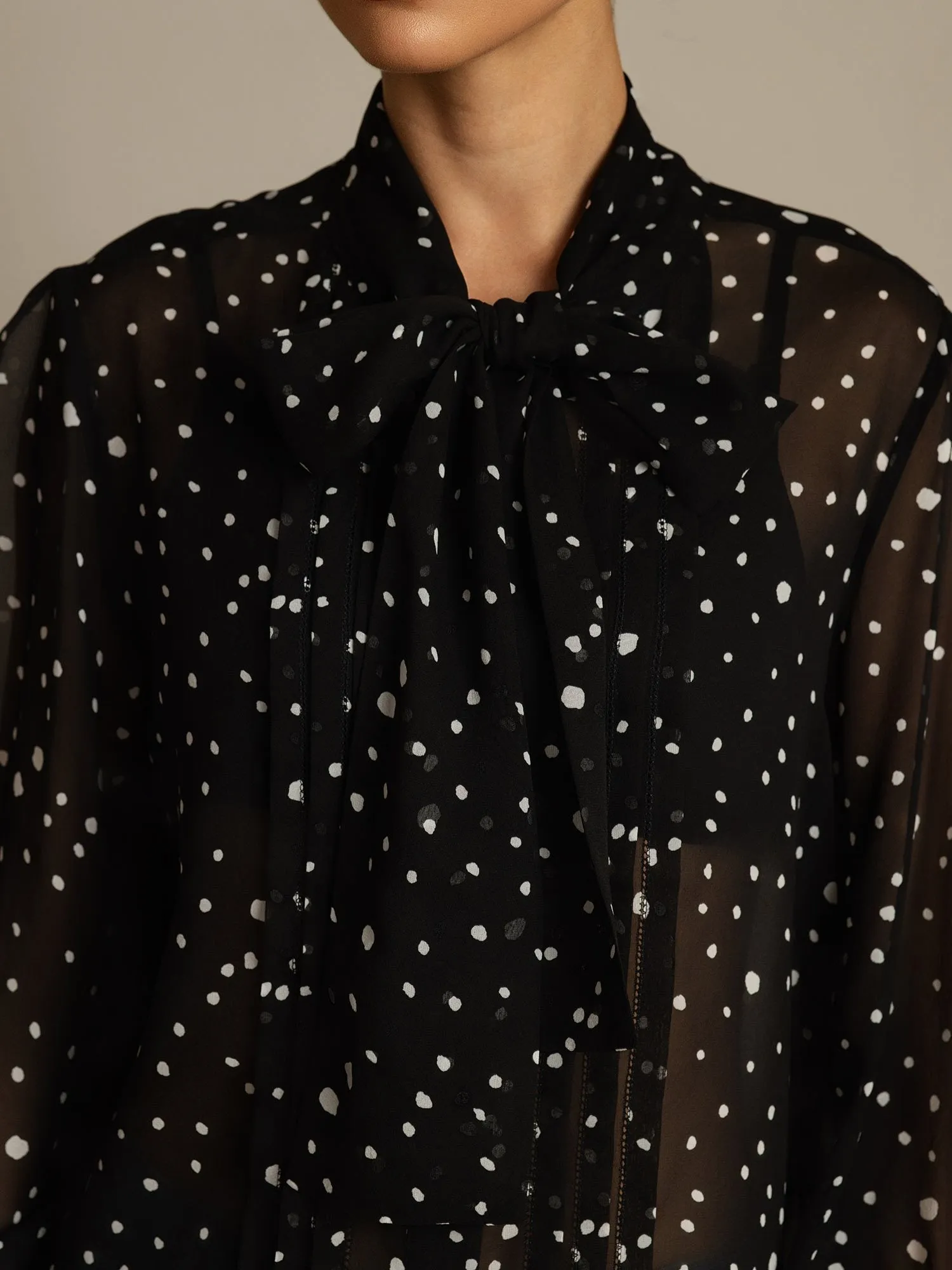 Pure Silk Long Sleeve Bow Tie Sheer Blouse sold by SilkSilky product image thumbnail 4