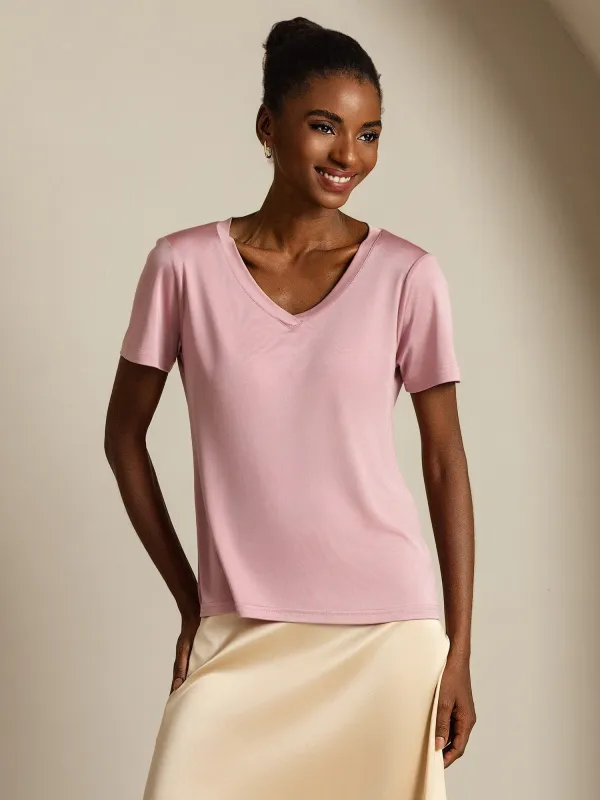Pure Silk V-Neck Short Sleeves Women's T-Shirt sold by SilkSilky