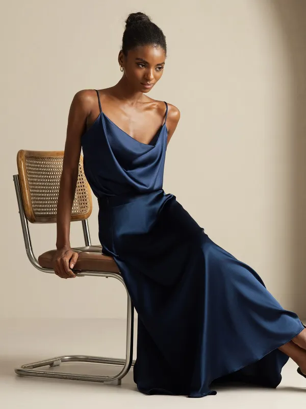 19Momme Silk Cowl Neck Spaghetti Strap Camisole Top & A Line Maxi Skirt sold by SilkSilky