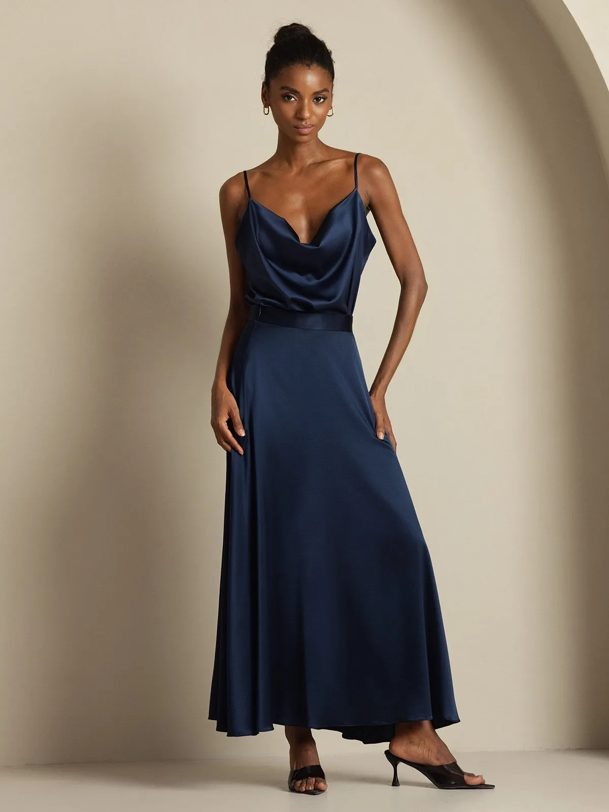 19Momme Silk Cowl Neck Spaghetti Strap Camisole Top & A Line Maxi Skirt sold by SilkSilky product image thumbnail 3