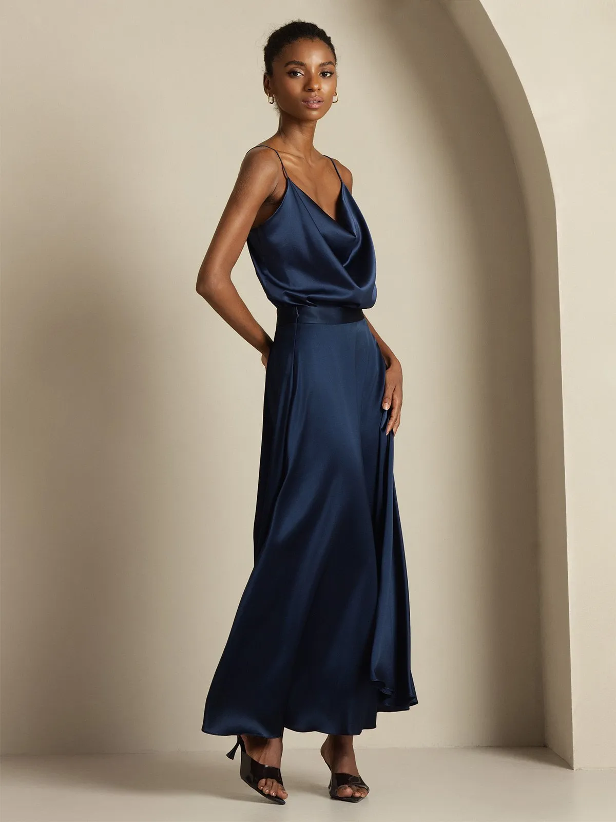 19Momme Silk Cowl Neck Spaghetti Strap Camisole Top & A Line Maxi Skirt sold by SilkSilky product image thumbnail 5