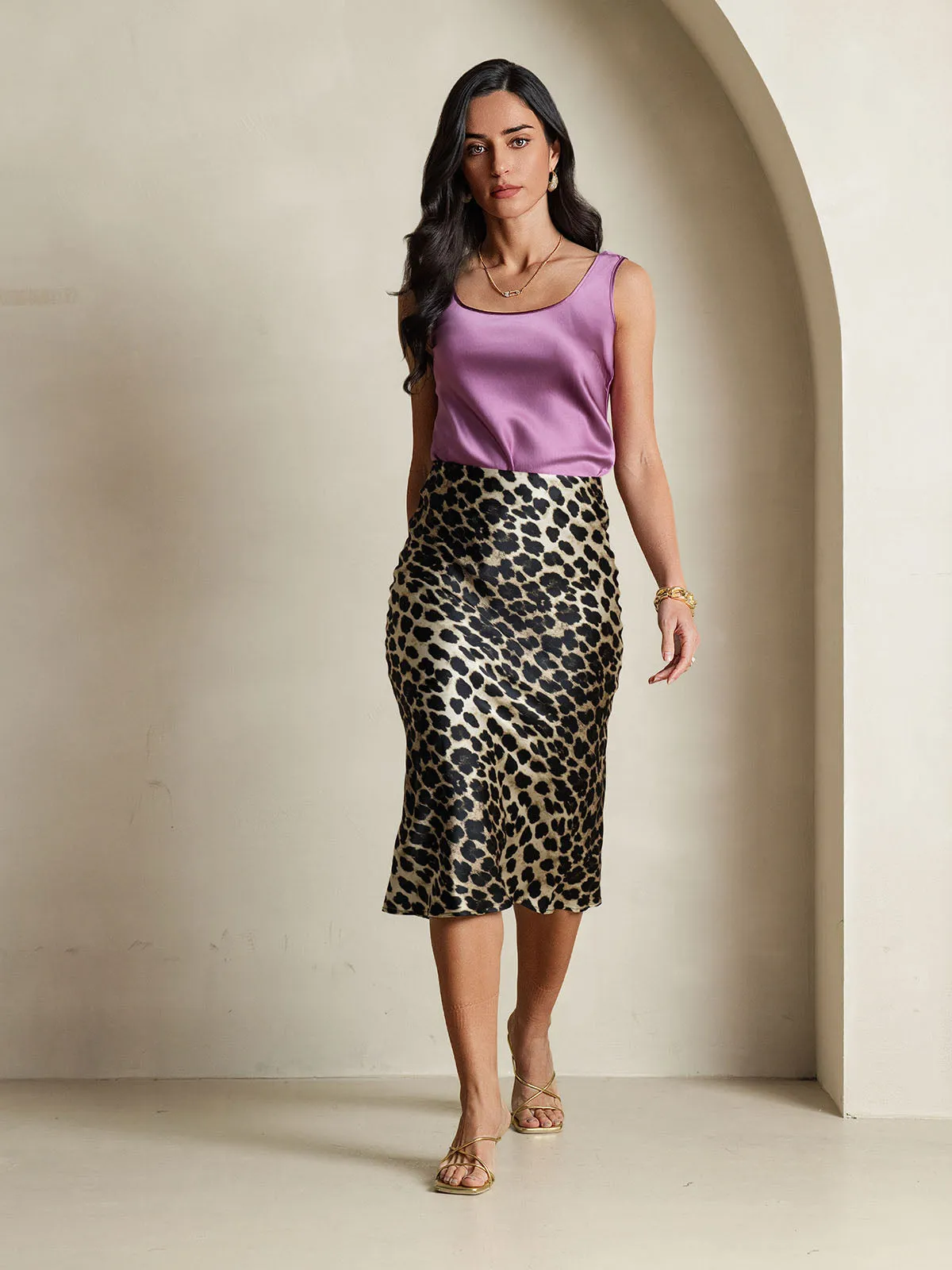 19Momme Pure Silk Leopard Print Stretch Straight Long Skirt sold by SilkSilky product image thumbnail 5