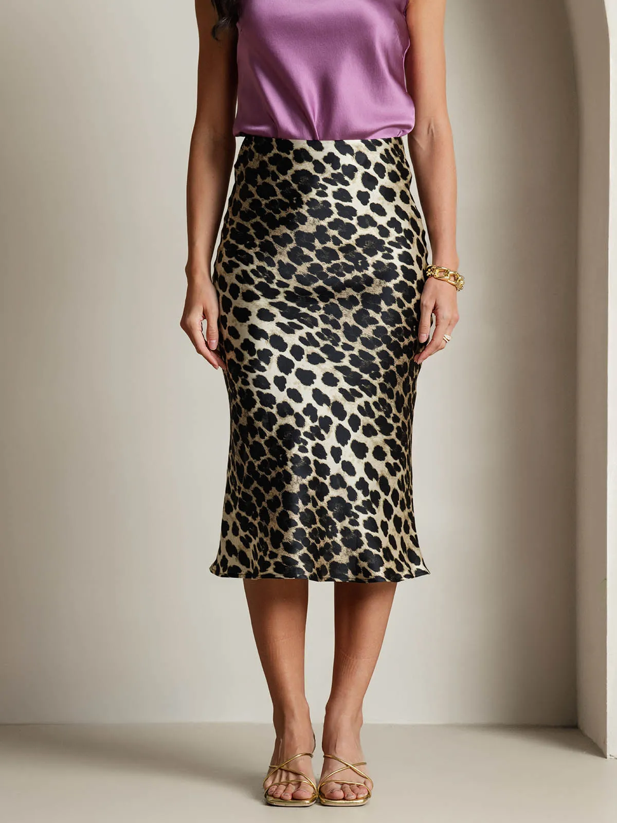 19Momme Pure Silk Leopard Print Stretch Straight Long Skirt sold by SilkSilky product image thumbnail 3
