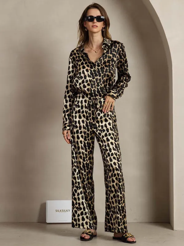 19Momme Silk Leopard Button-Up Shirt & Wide-Leg Pants Set sold by SilkSilky