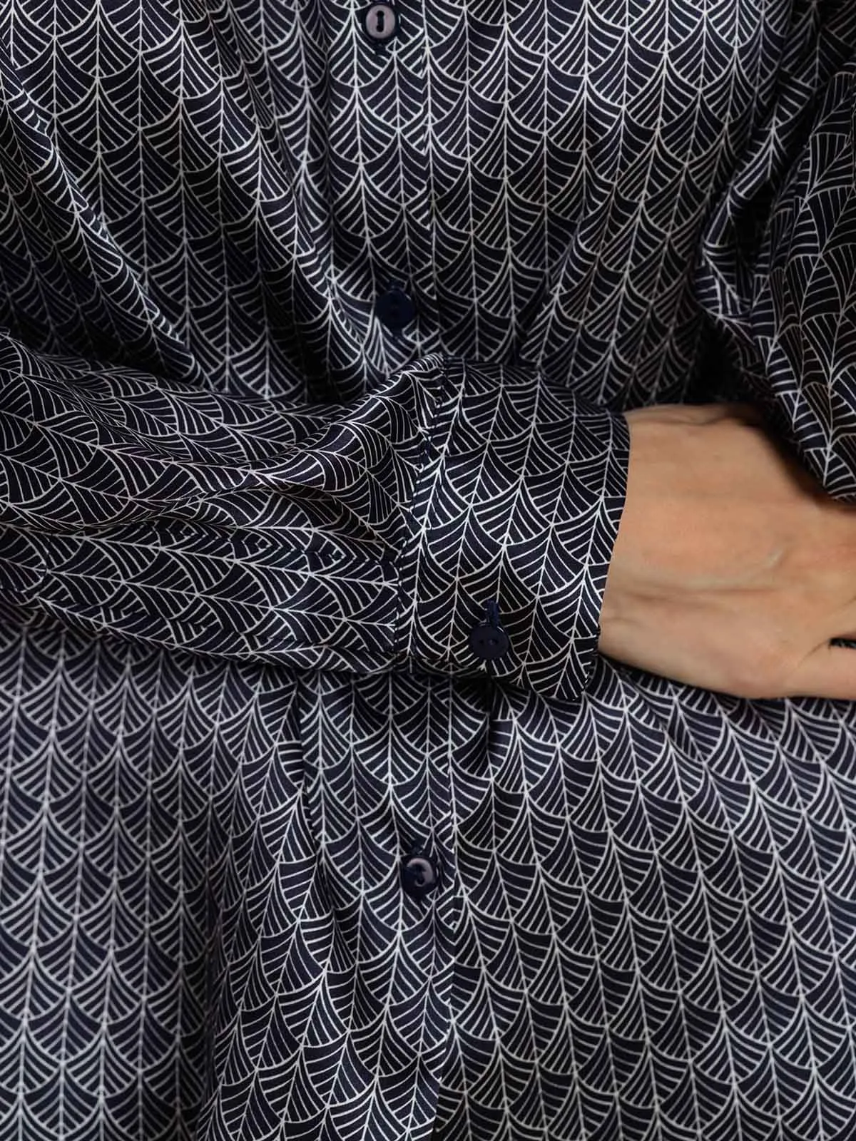 19Momme Silk Long Sleeve Lapel Collar Navy Ginkgo Women's Shirt sold by SilkSilky product image thumbnail 4