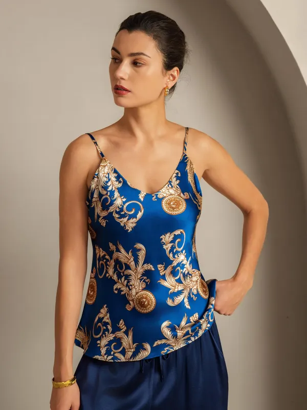 Pure Silk Dragon Print Spaghetti Strap V Neck Camisoles sold by SilkSilky
