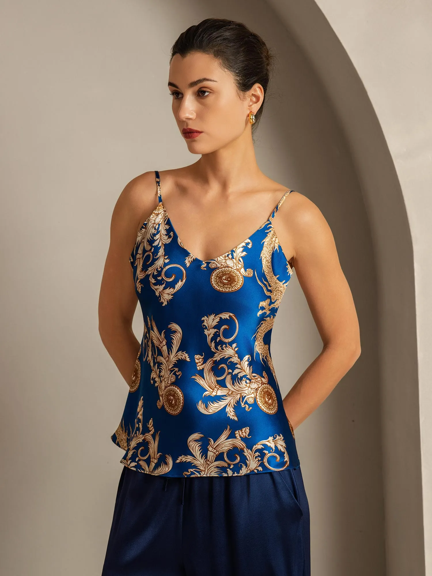 Pure Silk Dragon Print Spaghetti Strap V Neck Camisoles sold by SilkSilky product image thumbnail 5