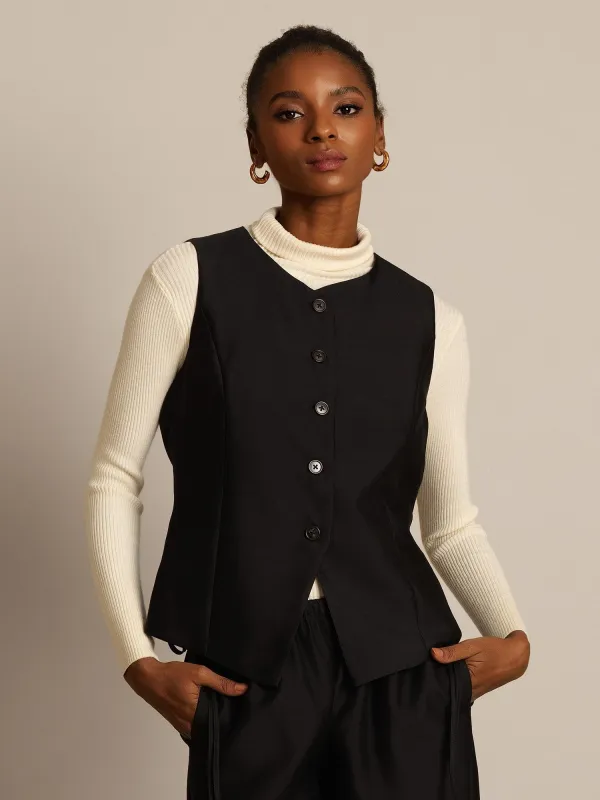 32Momme Silk-Wool Blend Women's Vest with Button Design sold by SilkSilky