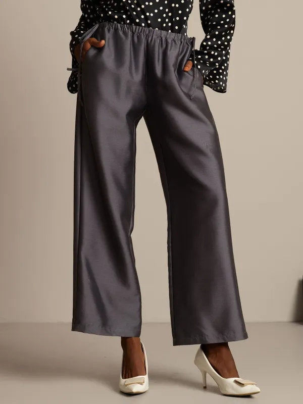 32Momme Silk-Wool Blend Straight Fit Women's Pants with Drawstring Side Pockets  Design sold by SilkSilky