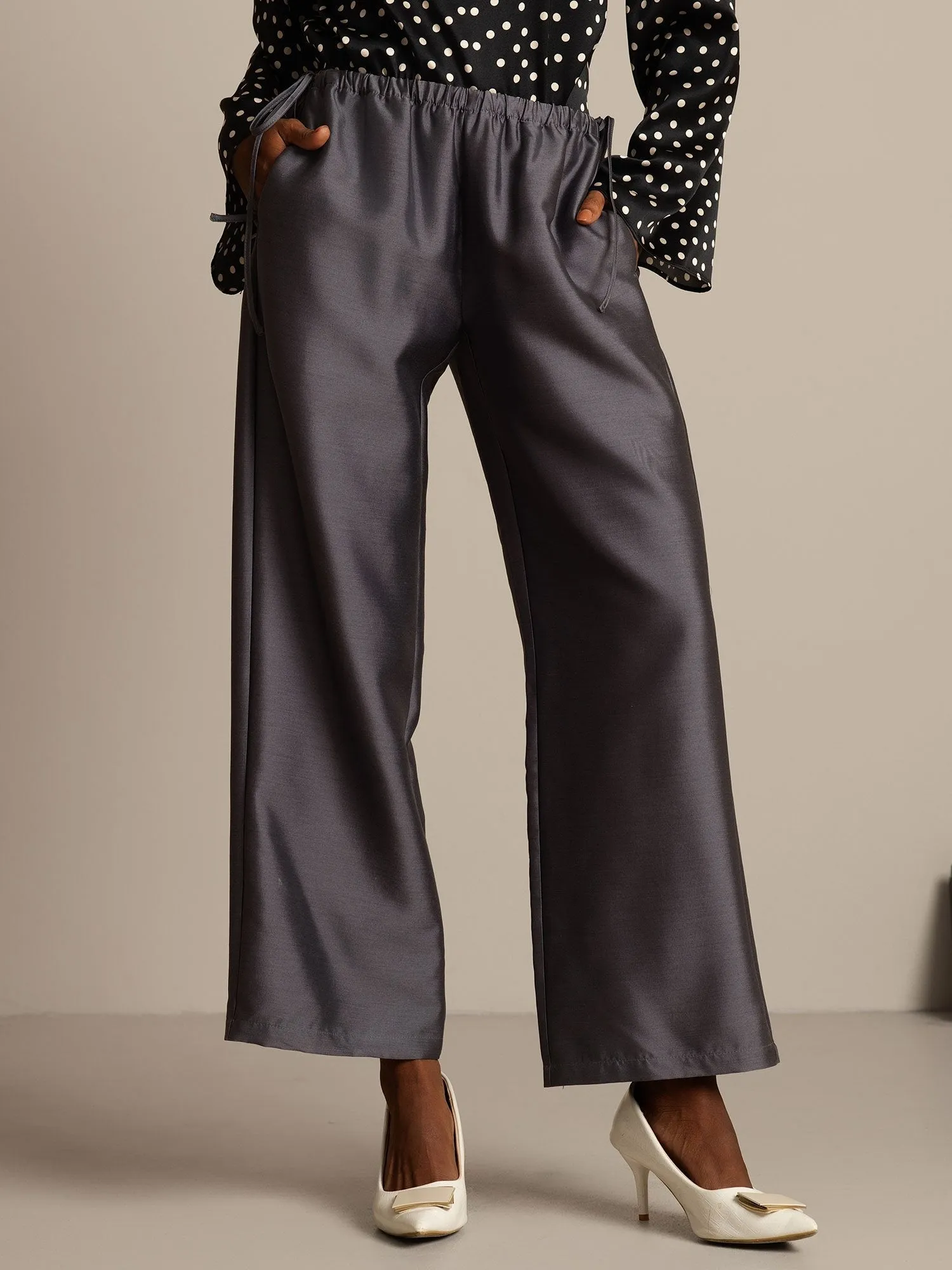 32Momme Silk-Wool Blend Straight Fit Women's Pants with Drawstring Side Pockets Design sold by SilkSilky