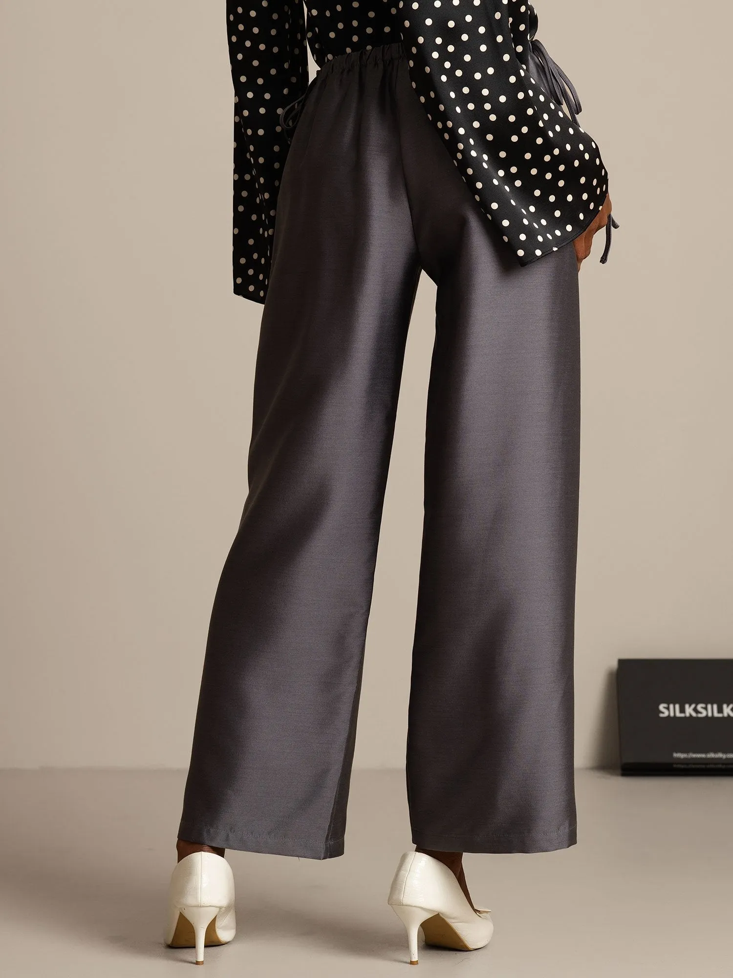 32Momme Silk-Wool Blend Straight Fit Women's Pants with Drawstring Side Pockets Design sold by SilkSilky product image thumbnail 2