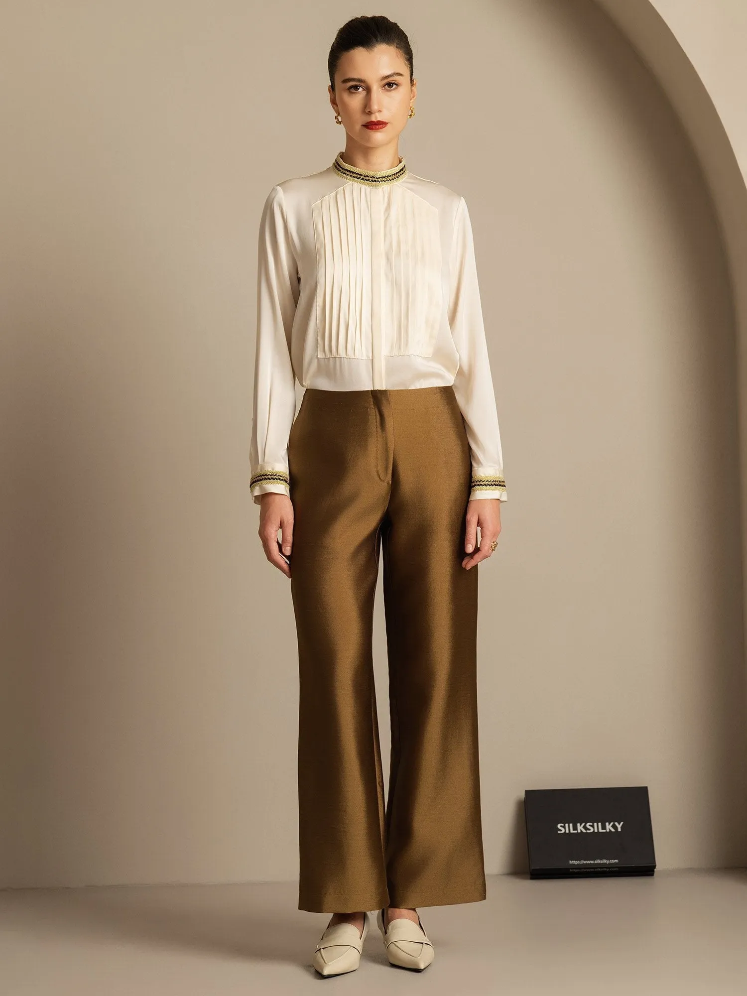 32Momme Silk-Wool Blend High Waist Wide Leg Women's Pants with Side Pockets Design sold by SilkSilky product image thumbnail 5