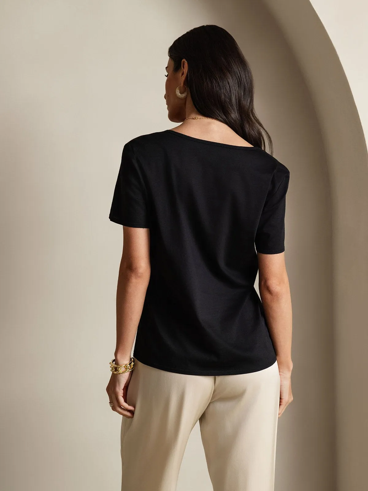 Clearance - Silk Blend U-Neck Women's T-Shirt sold by SilkSilky product image thumbnail 2