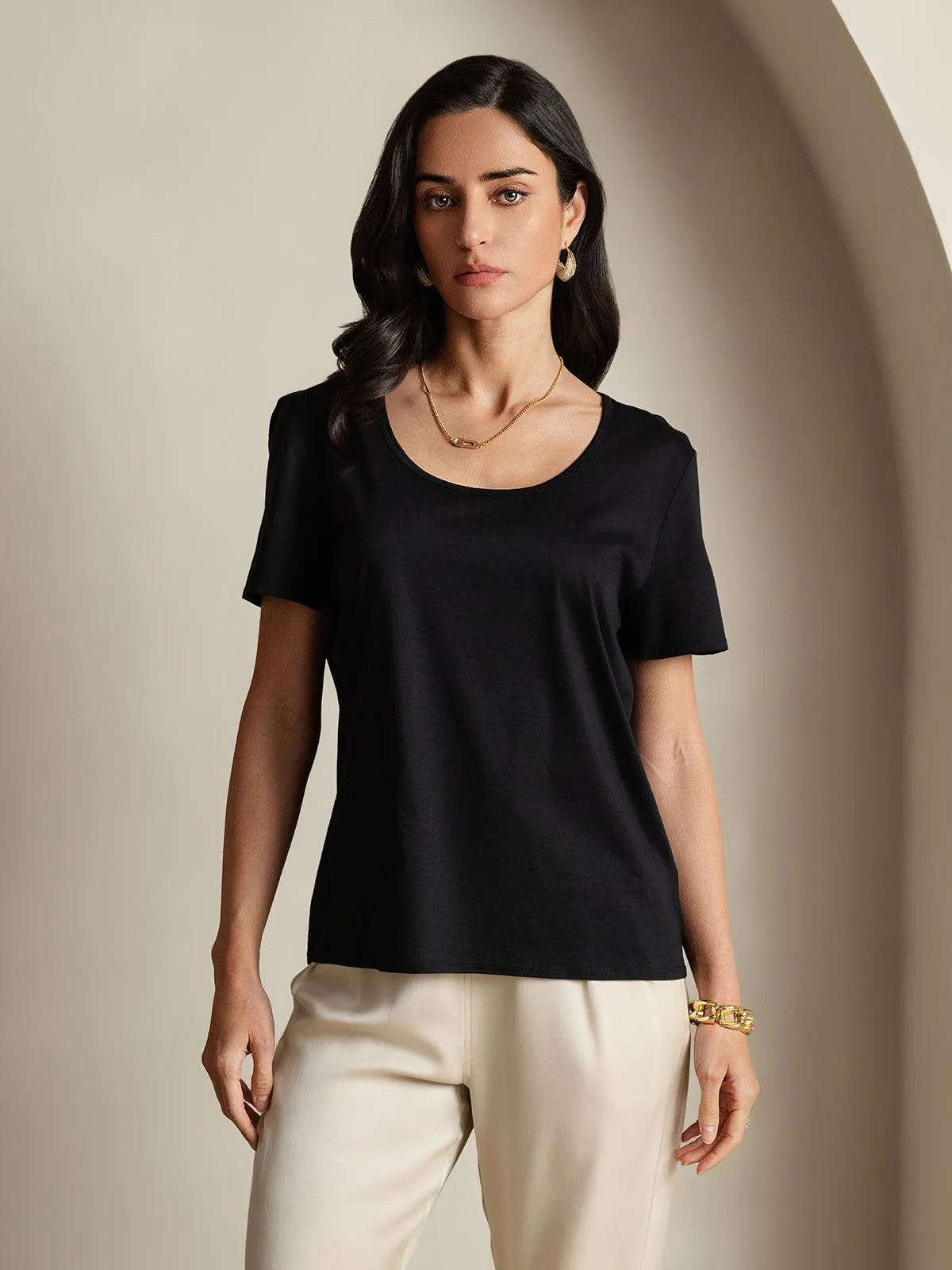 Clearance - Silk Blend U-Neck Women's T-Shirt sold by SilkSilky