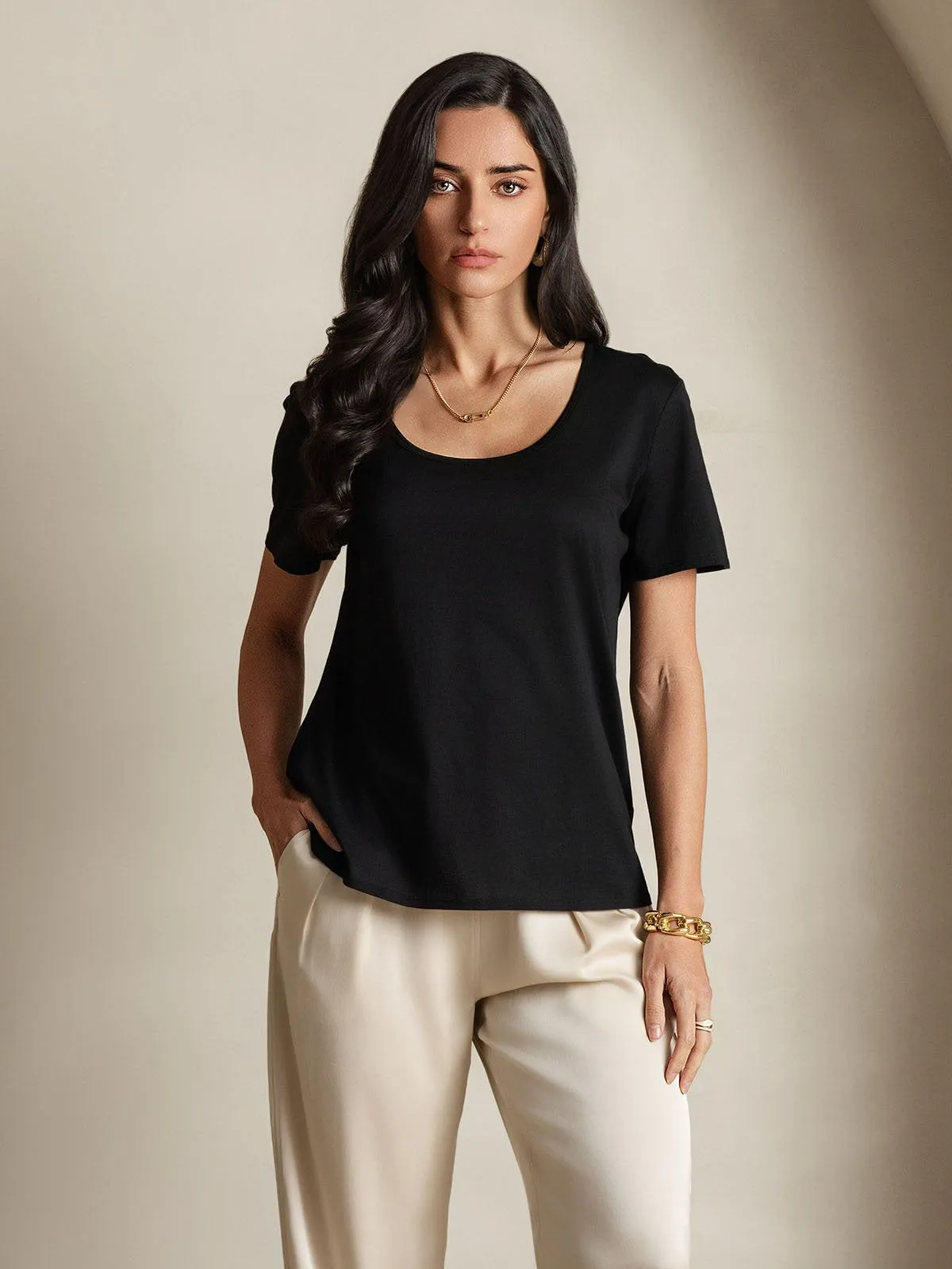 Clearance - Silk Blend U-Neck Women's T-Shirt sold by SilkSilky product image thumbnail 5