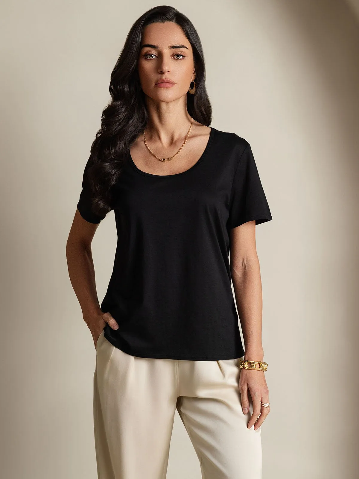 Clearance - Silk Blend U-Neck Women's T-Shirt sold by SilkSilky product image thumbnail 3