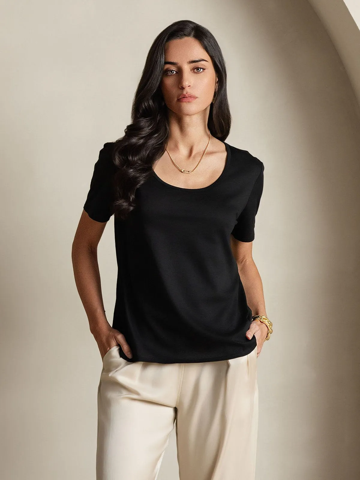 Clearance - Silk Blend U-Neck Women's T-Shirt sold by SilkSilky product image thumbnail 4