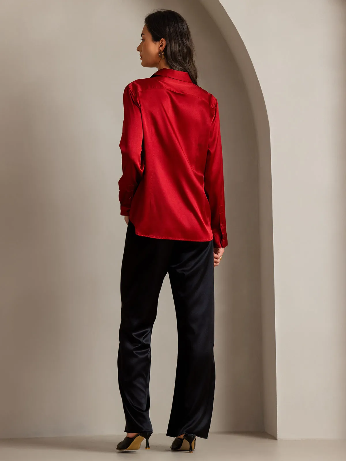 US Warehouse - 19Momme Silk Long Sleeve Lapel Collar Women's Shirt with Button Up Design sold by SilkSilky product image thumbnail 2