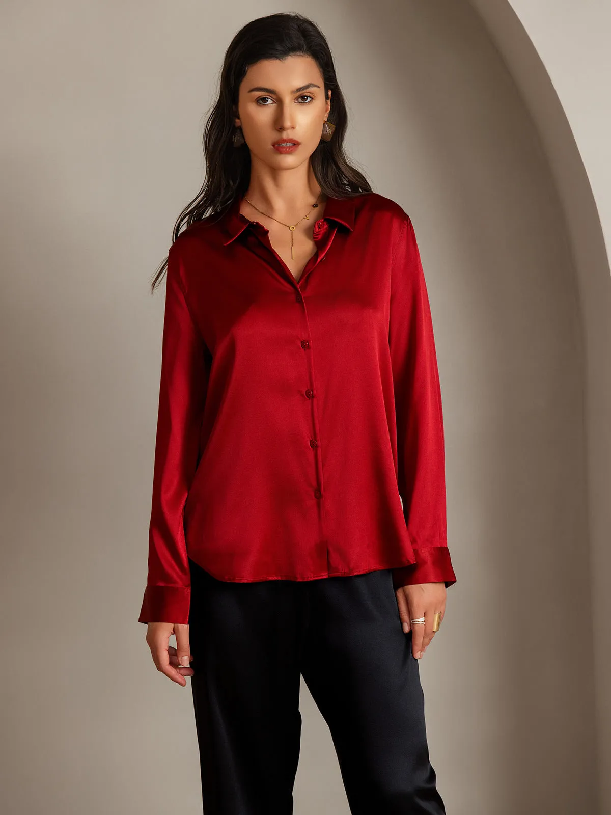 US Warehouse - 19Momme Silk Long Sleeve Lapel Collar Women's Shirt with Button Up Design sold by SilkSilky product image thumbnail 3