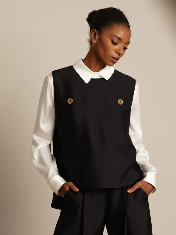 32Momme Silk-Wool Blend Women's Vest with Button Pocket Design sold by SilkSilky