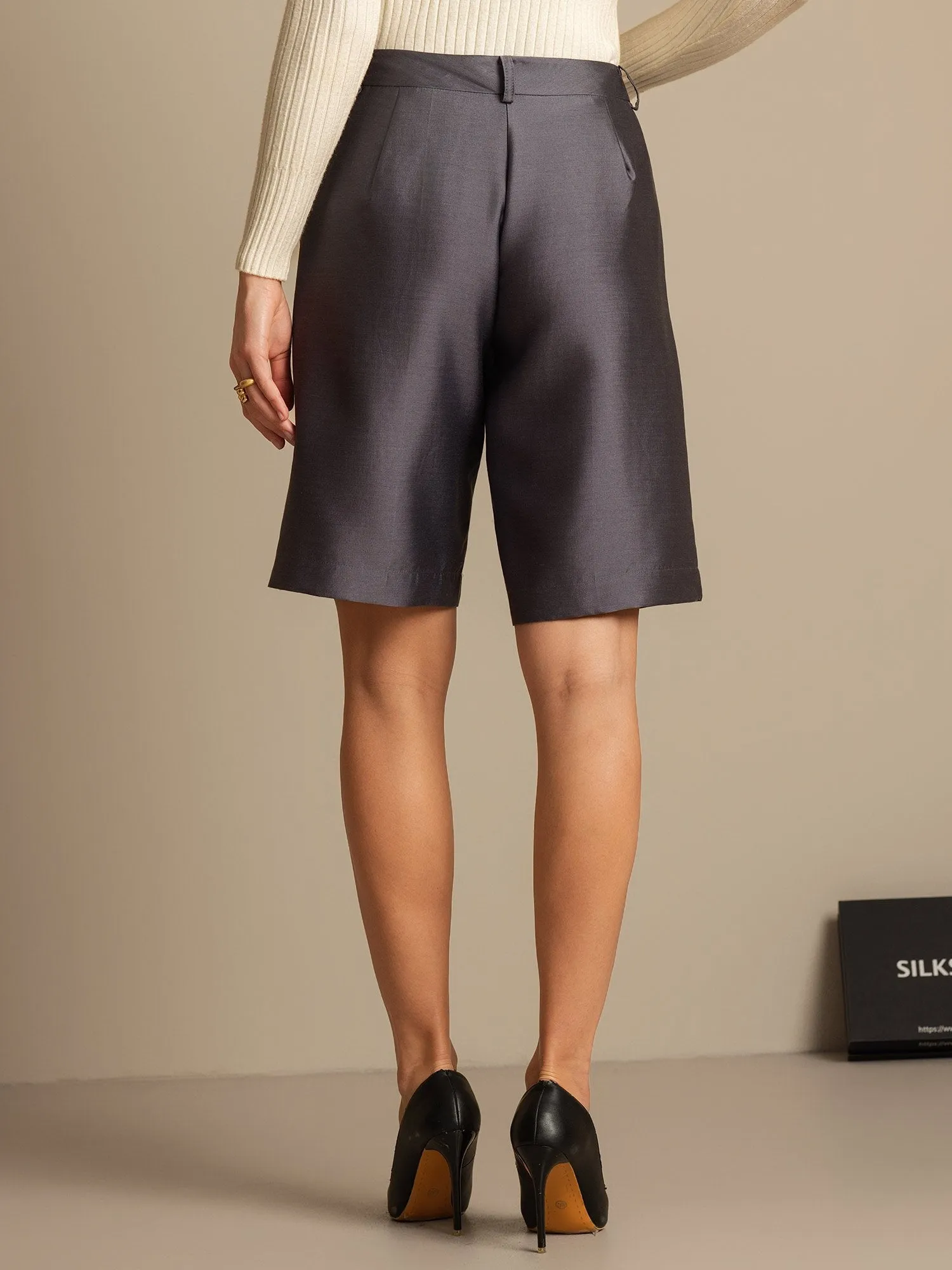 32Momme Silk-Wool Blend High Waist Straight Fit Women's Mid-length Pants with Side Pockets Design sold by SilkSilky product image thumbnail 2