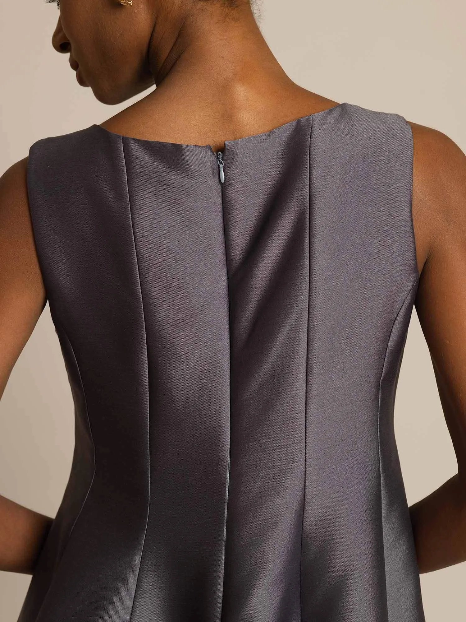 32Momme Silk-Wool Blend Casual Sleeveless Skater Short Dress sold by SilkSilky product image thumbnail 4