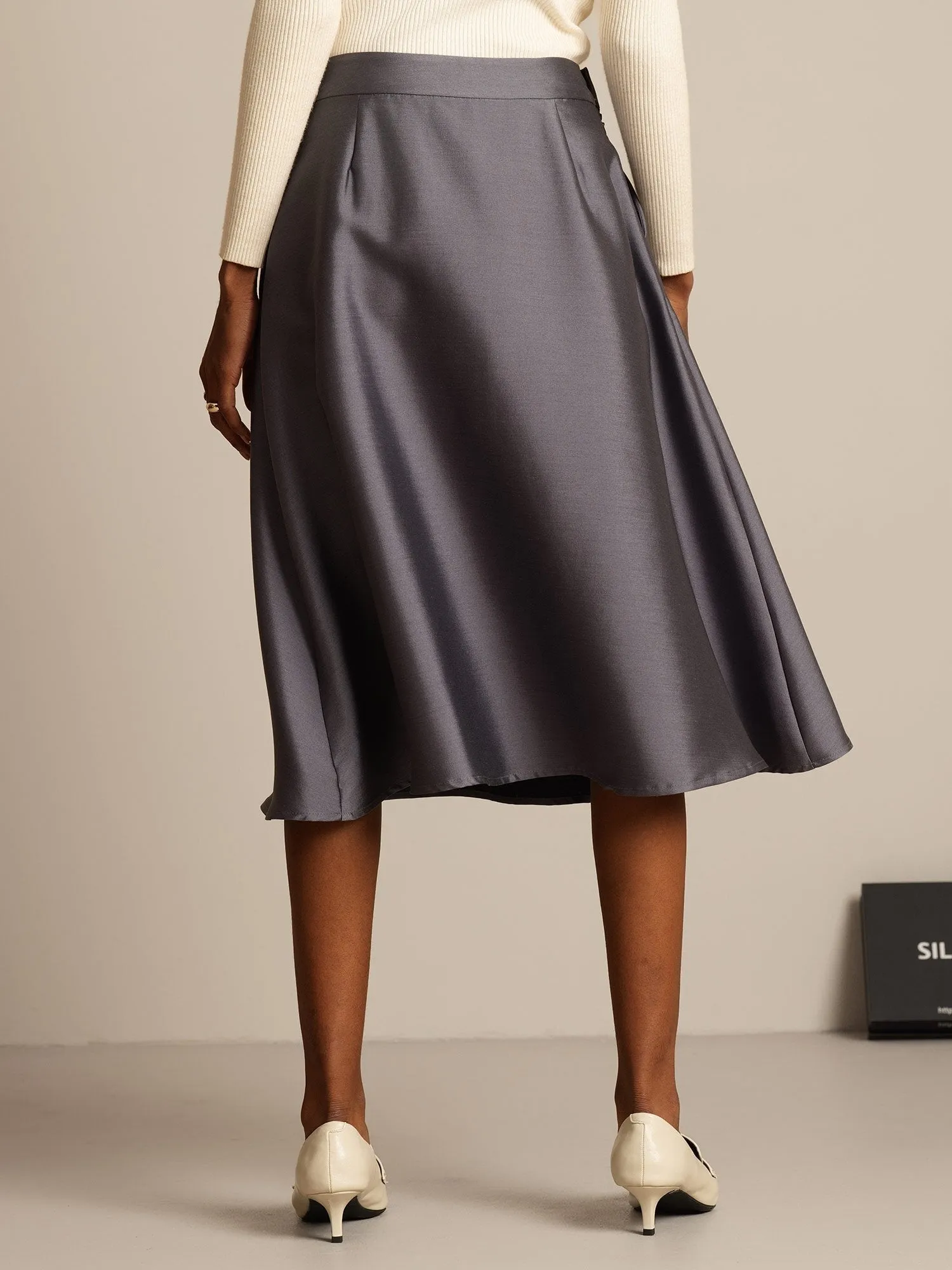 32Momme Silk-Wool Blend A Line Midi Skirt with Zipper Deign sold by SilkSilky product image thumbnail 2