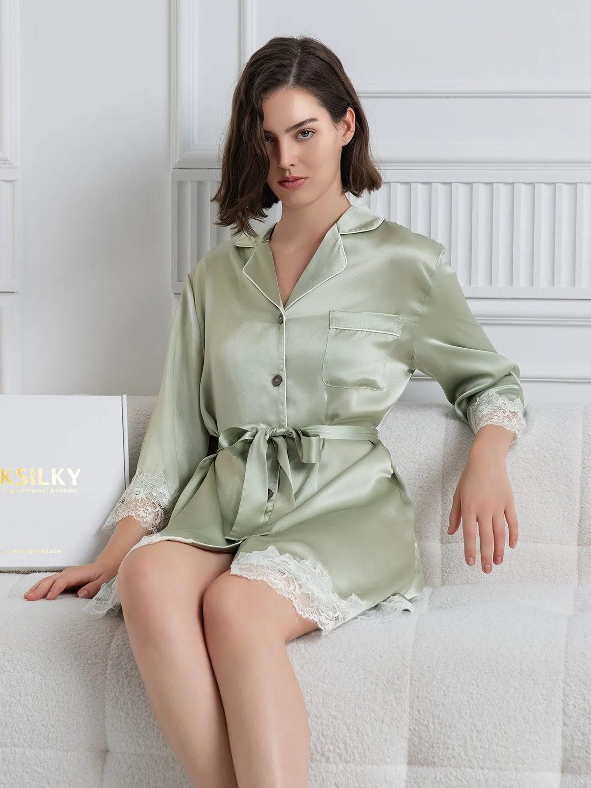 Clearance(US Warehouse) - Pure Silk Elegant Lapel Shirt Dress sold by SilkSilky product image thumbnail 3